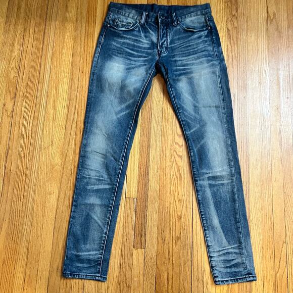 Mnml Skinny Jeans Mens 29 X31 Distressed Button Fly Denim Whisker - Picture 1 of 10